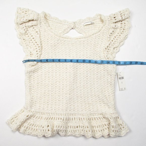 By Anthropologie Flutter-Sleeve Crochet Sweater Top - Medium - Picture 6 of 11